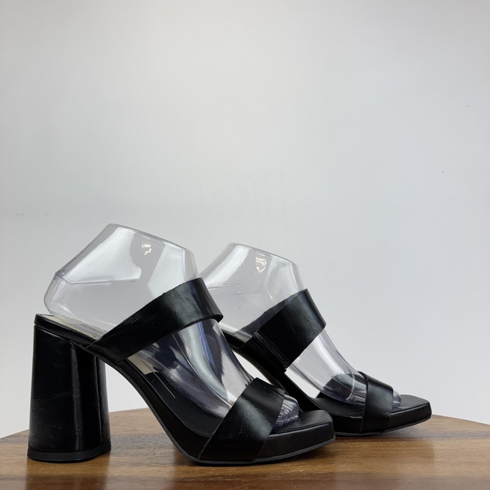 New Womens Dolce Vita Cataya Black Faux Leather Platform Slide Heel Sandal Sz‎ 8